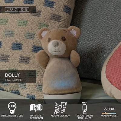 Lucide DOLLY - Tischlampe Kinderzimmer - Batterien - LED - 1x3W 2700K - Mit Musikfunktion - Braun